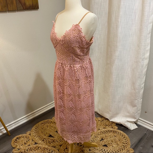 Anthropologie Current Air Pink Lace Midi Dress - Picture 7 of 11